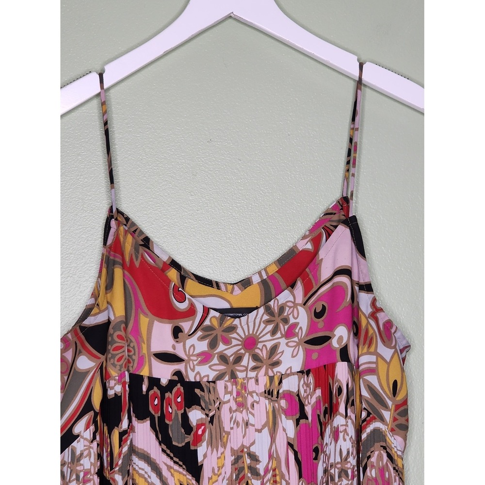 INC Pleated Cami Tank Top Strappy Floral L Multicolor Festival Summer - Picture 3 of 7